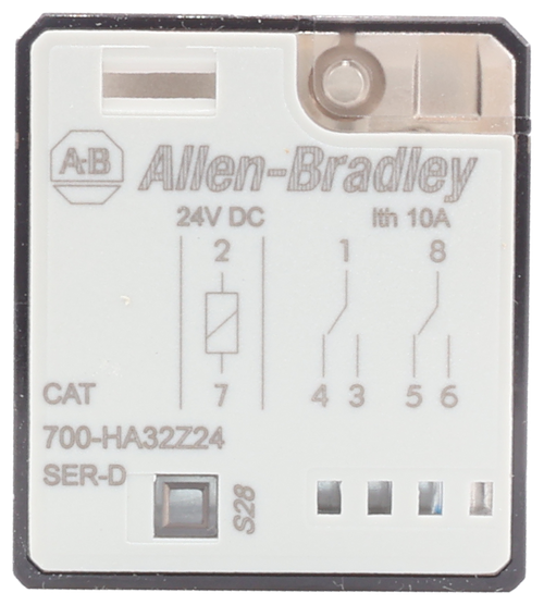 A-B 
 Allen-Bradley 
 24V DC 
 Ith 10A 
 2 
 1 
 8 
 CAT 
 7 
 4 3 
 5 6 
 700-HA32Z24 
 SER-D 
 S28