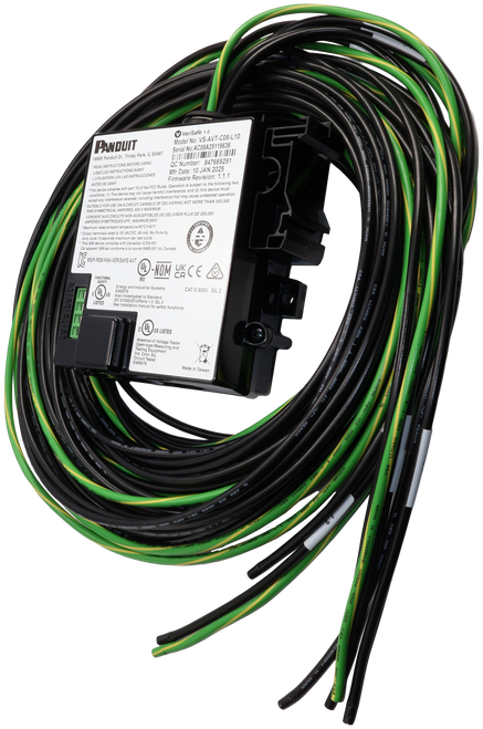 V VeriSafe 1.0 
 Model No: VS-AVT-C08-L10 
 Serial No:AC08A25119636 
 PANDUIT 
 18900 Panduit Dr., Tinley Park, IL 60487 
 READ INSTRUCTIONS BEFORE USING 
 LISEZ LES INSTRUCTIONS AVANT 
 L'UTILISATION LEA LAS INSTRUCCIONES 
 ANTES DE USAR 
 QC Number: 847669291 
 Mfr Date: 10 JAN 2025 
 Firmware Revision: 1.1.1 
 * This device complies with part 15 of the FCC Rules. Operation is subject to the following two 
 conditions: (1) This device may not cause harmful interference, and (2) this device must 
 accept any interference received, including interference that may cause undesired operation 
 · SUITABLE FOR USE ON A CIRCUIT CAPABLE OF DELIVERING NOT MORE THAN 300,000 
 RMS SYMMETRICAL AMPERES, 600 V MAXIMUM 
 CONVIENT AUX CIRCUITS NON SUSCEPTIBLES DE DÉLIVRER PLUS DE 300,000 
 AMPÈRES SYMÉTRIQUES EFF., MAXIMUM 600V 
 * Maximum rated ambient temperature 60°C/140°F 
 · Output terminals rated to 30 VAC/DC, 80 mA, No Polarity, 
 duty cycle 10 seconds maximum per test cycle 
 · This ISM device complies with Canadian ICES-001. 
 Cet appareil ISM est conforme à la norme NMB-001 du Canada. 
 MSIP-REM-PAN-VERISAFE-AVT 
 UL 
 -NOM 
 UKCE 
 CÀ 
 FUNCTIONAL 
 MX 
 SAFETY 
 Energy and Industrial Systems 
 E489576 
 CAT III 600V SIL 3 
 LISTED 
 US 
 Also Investigated to Standard 
 IEC 61508(2010)Parts 1-3 SIL 3 
 See installation manual for safety functions 
 C 
 UL 
 US LISTED 
 Absence of Voltage Tester 
 Open-type Measuring and 
 Testing Equipment 
 Ind. Cont. Eq 
 Circuit Tester 
 E489576 
 105℃ 
 600V 
 FTI 
 eEr 
 FTI -LF- 
 -LF- 
 REACH 
 OMVMI GIOI 
 IEC60332-1 YI HUAN 
 I-MA DMYPL 
 REACH 
 4100983 A009 
 DoSO! 
 105 
 AWM 1015 
 14AWA 
 I-MA 
 MAAWG 
 MEC60332-1 YI HUAN 
 MANG 
 VW-L 
 105ºC 
 TRT105℃ 
 100-C 
 105℃ 
 SOOV ... 525001-WEG60332-1 YI 
 E250011 
 IEC60332-1 
 HUAN 
 YI 
 HUAN 
 HOUSCE 
 CSA 
 LL114612 
 AWM 
 1191 1100027 A000 DUGO1 1-MA 
 CSA LL114612 AWM 1 A 
 REACH 
 A009 
 (1991111 VSO 
 AWM 1015 14AWG VW-1 
 I WMV 
 CSA LLNABIZ AWM ! A 
 1X 1-22509031 110050M 
 HUAN 
 - REACH 
 WMY 
 WU AWM 
 A1|A2|31132 
 c 
 CSA LL114612 ""AWM " 
 Made in Taiwan 
 VSD