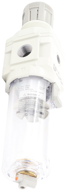 Z 
 MAX. PRESS 
 MAX. TEMP. 
 BOWL MATERIAL 
 150 psi 
 40 F 
 : POLYCARBONATE 
 A WARNIN ! 
 DEPRESSURIZE UNIT BEF 
 REMOVING BOWL 
 RE 
 CLEAN WITH NEUTRAL DI 
 PREVENT UNIT FROM AD 
 OF ORGANIC SOLVENTS. 
 OILS,ETC. 
 ERGENT. 
 "ESION 
 UTTING 
 SHUT OUT ULTRAVIOLET AYS 
 MAX. DRAIN LEVEL 
 SIVIC 
 £