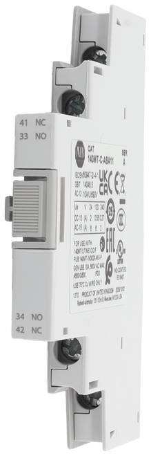 AB 
 CAT 
 140MT-C-ASA11 
 A 
 SER 
 IEC/EN 60947-21-4-1 UKE 
 GB/T 14048.5 
 AC-12 10A/Ui690V 
 CA 
 Ue 
 V 24 120 240 
 25 
 DC-13 (A) 2 0.55 0.27 
 AC-15 (A) 6 6 3 
 FOR USE WITH 
 EAD 
 C 
 UL 
 140MT/UT/ME-C/D/F 
 PUB:140MT-IN002X-MU-P 
 GEN.USE 10A, 600V AC MAX. 
 A600/Q600 
 IP2X 
 LISTED 
 IND.CONT.EO. 
 E518407 
 USE 75°C Cu WIRE ONLY 
 1270 PRODUCT OF UNITED KINGDOM 2025/10/02 
 Rockwell Automation, 1201 S 2nd St, Milwaukee, W 53204 USA