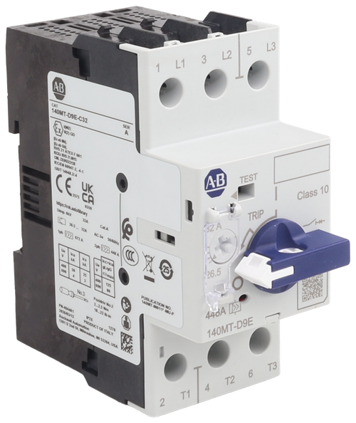 5 L3 
 3 L2 
 L1 
 1 
 AB 
 CAT 
 SER 
 140MT-D9E-C32 
 A 
 TEST 
 (EX) WE GO 
 A.B 
 BVS 21 ATEX F 001 
 IECEx BNVS 21.0015 
 TRIP 
 IECIEN 60947-2, 4-1 
 GB/T 14848.21.A 
 CE UK 
 8 255 CA 
 SZ A 
 8359 
 Https://rok.audio/library 
 Uienp. SKY 
 OK 
 AC-Je SAMMAHz 
 26.5 
 2ph [>>] 448 A 
 1 
 40 
 25 
 404 
 PUBLICATION NO. 
 140MT-D9E 
 No.3 
 Pozidriv No.2 
 2 25 Mm 
 T3 
 22603/12 
 127 
 6 
 Rockwell Automation 
 1201 5 2nd St, Miwaukee, WI 53284, USA 
 T2 
 4 
 T1 
 2 
 ₾ 265_ 32A 
 448A >> 
 PRODUCT OF ITALY 
 Class 10