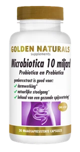Golden Naturals Microbiotica 10 miljard probiotica capsules met gemberextract en vitamine C.