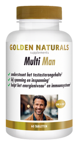 Golden Naturals Multi Man, 60 tabletten, mannen supplement met vitaminen en mineralen voor dagelijks gebruik.