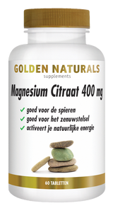 Golden Naturals Magnesium Citraat 400 mg supplement flesje met 60 tabletten.