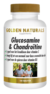 Golden Naturals Glucosamine & Chondroïtine supplementen flesje met 100 tabletten voor soepele gewrichten.