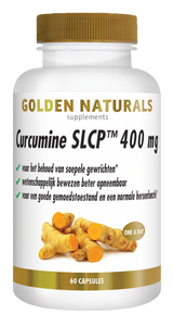 Golden Naturals Curcumine SLCP 400 mg, 60 capsules, wit flesje met gouden deksel en label.
