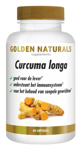 Golden Naturals Curcuma longa capsules, geel, 60 stuks, Curcuma longa supplement flesje.