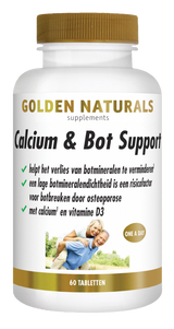 Golden Naturals Calcium & Bot Support, 60 tabletten, wit flesje met gouden deksel en label.