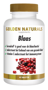 Golden Naturals Blaas supplementen potje met berendruif tabletten ter ondersteuning van de blaasfunctie.