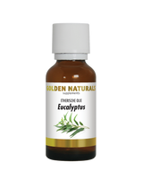 Eucalyptusolie van Golden Naturals in een bruine fles met wit deksel en gouden details.
