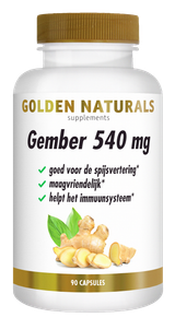 Gember 540 mg supplementen pot van Golden Naturals met 90 capsules.