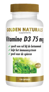 Golden Naturals Vitamine D3 75 mcg supplement flesje met 120 capsules.