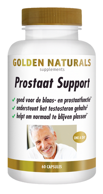 Golden Naturals Prostaat Support supplementen flesje met 60 capsules.