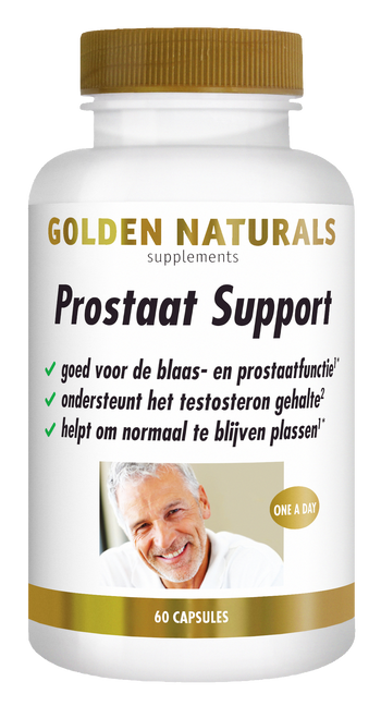 Golden Naturals Prostaat Support wit flesje met gouden deksel en 60 capsules