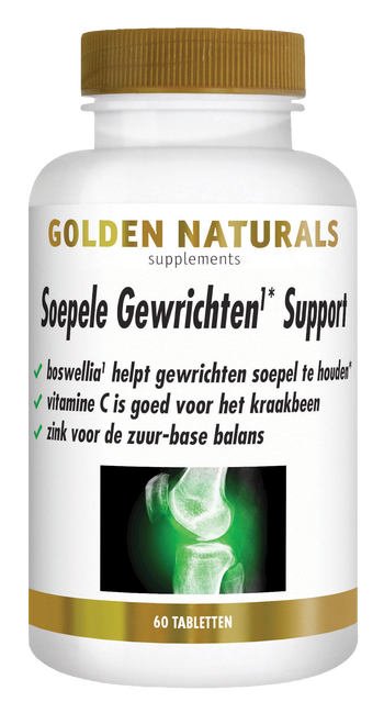 Golden Naturals Soepele Gewrichten Support supplementen flesje met 60 tabletten voor gewrichtssteun.