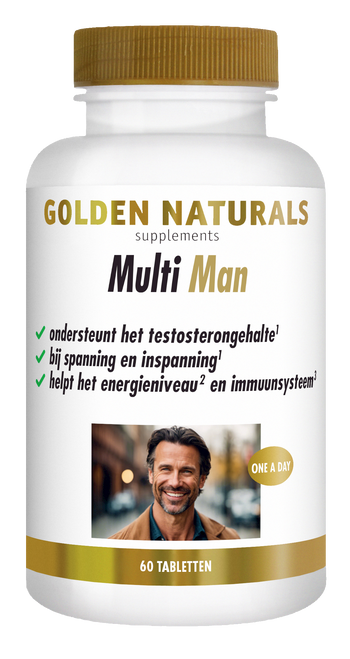 Golden Naturals Multi Man, 60 tabletten, mannen supplement met vitaminen en mineralen voor dagelijks gebruik.