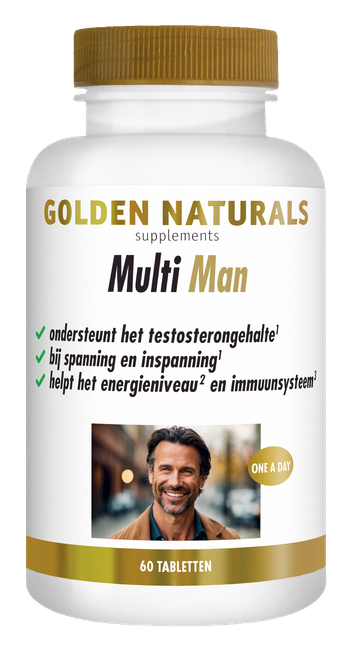 Golden Naturals Multi Man, 60 tabletten, mannen supplement met vitaminen en mineralen voor dagelijks gebruik.