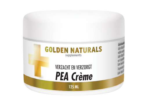 Golden Naturals PEA Crème, 125ml, witte crème pot met gouden en zwarte label.