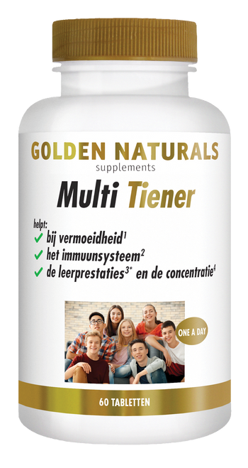 Golden Naturals Multi Tiener supplementen flesje met 60 tabletten voor tieners.