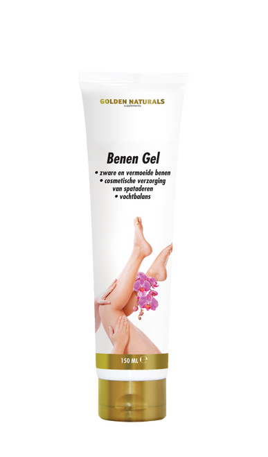 Golden Naturals Benen Gel, 150ml, zijdezachte gel voor benen en voeten, natuurlijk, wit en goud.