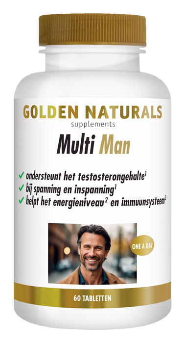 Golden Naturals Multi Man, 60 tabletten, mannen supplement met vitaminen en mineralen voor dagelijks gebruik.