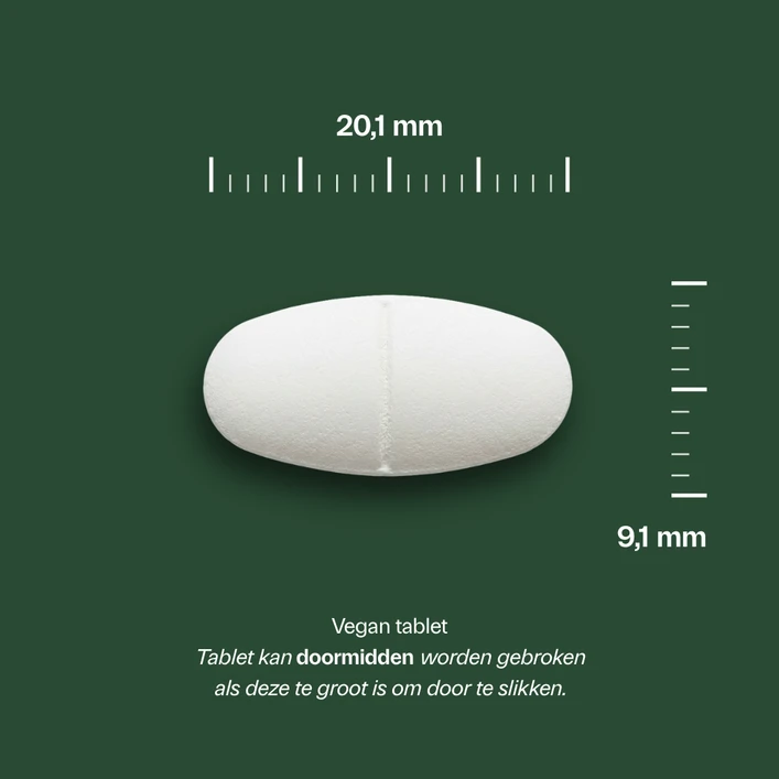 Golden Naturals Magnesium Bisglycinaat 300 mg vegan tablet, wit, 20,1 mm lang en 9,1 mm dik.