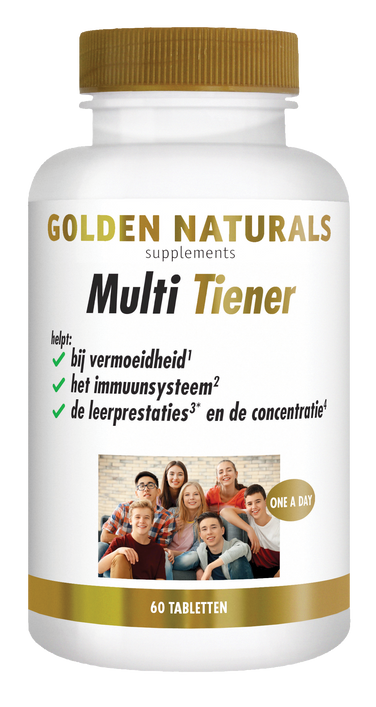 Golden Naturals Multi Tiener supplementen flesje met 60 tabletten voor tieners.