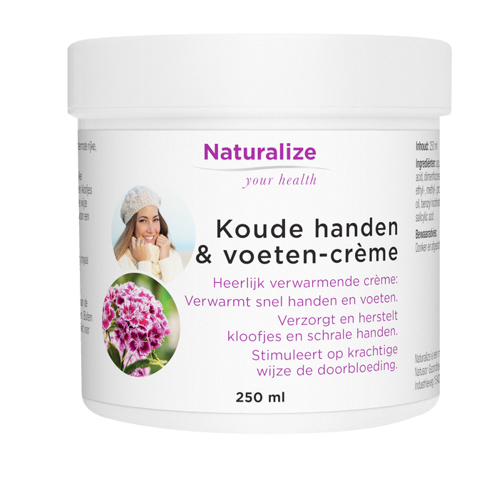 Naturalize Koude handen & voeten-crème, witte pot met deksel, 250ml, crème voor handen en voeten.