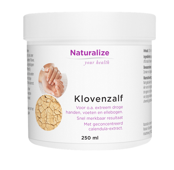 Naturalize Klovenzalf, witte pot met deksel, 250ml, voor droge handen en voeten met calendula.