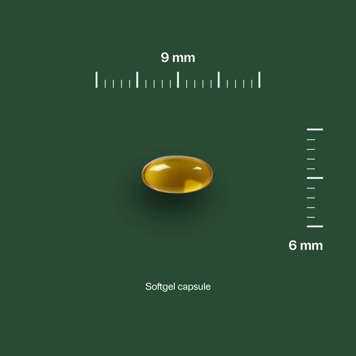 Golden Naturals Vitamine D3 75 mcg, gele softgel capsule, 9 mm lang en 6 mm breed.
