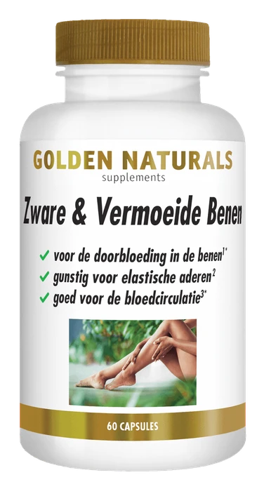 Golden Naturals Zware & Vermoeide Benen supplementen flesje met 60 capsules.