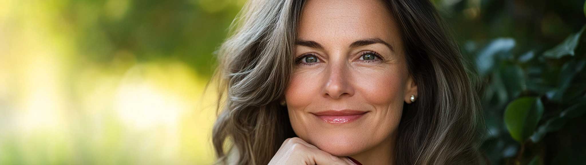 Een vrouw van 45+. Focus op haar, huid en nagels.