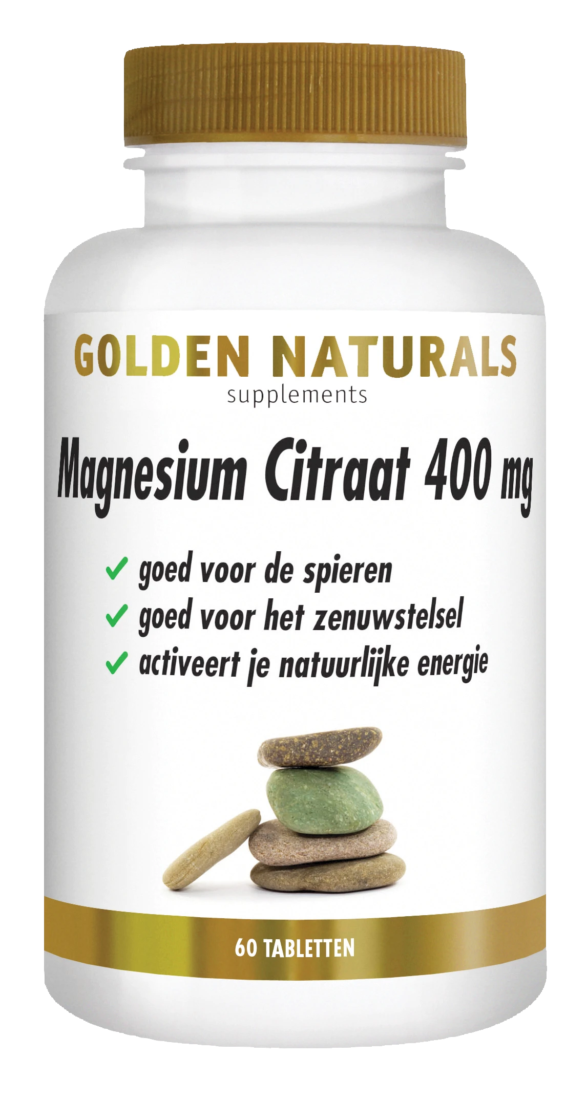Golden Naturals Magnesium Citraat 400 mg supplement flesje met 60 tabletten.