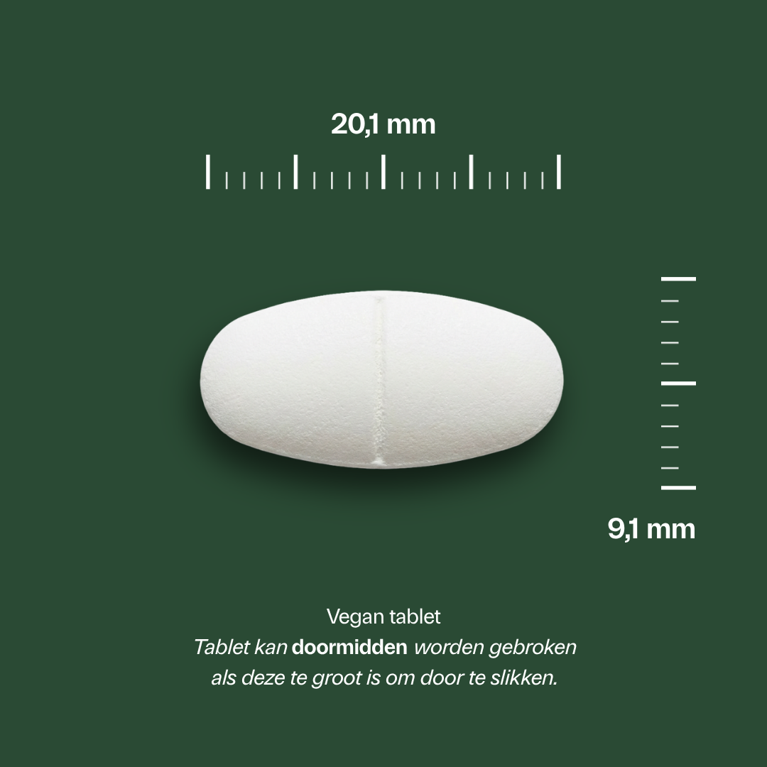 Golden Naturals Magnesium Bisglycinaat 300 mg, witte vegane tablet, 20,1mm x 9,1mm.