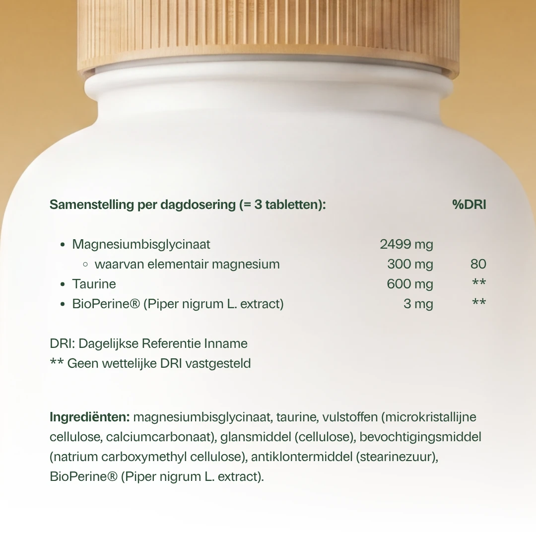 Golden Naturals Magnesium Bisglycinaat 300 mg, witte fles met gouden deksel, voedingssupplement.