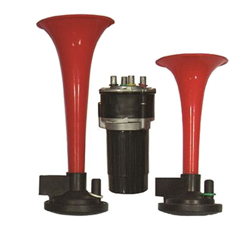 Twin Red Air Horn With Pump - 12 Volt
