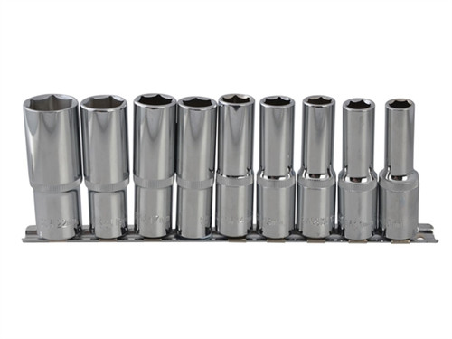 1/4" Drive Metric Deep Socket Set On Storage Rail - 4 mm to 13 mm