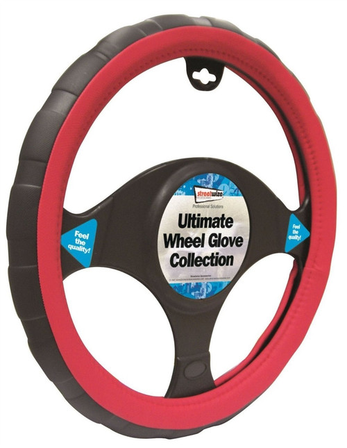 Steering Wheel Cover Red & Black - 37 > 38 cm Dia