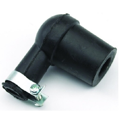 Screw On Spark Plug Cap - Black Rubber Angled 
