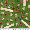 Cricket Season Cricket Balls & Bats Grass Background 4094E Cotton Quilting Fabric