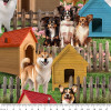 Furry Fun Dogs and Dog Houses 4060G Cotton Quilting Fabric