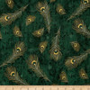 Peacock Ornamental Metallic Peacock Feathers Emerald/Gold Cotton Quilting Fabric 1/2 YARD