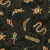 Aboriginal Australian Art Inspired Gooloo Black Background Cotton Quilting Fabric 1/2 YARD