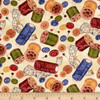 Sew Curious Buttons Thread Toss Ivory Cotton Quilting Fabric 1/2 YARD