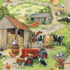 Farm Animals Cows Tractors Chickens Country Scene Cotton Quilting Fabric 1/2 YARD