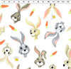 Susybee Harold the Hare Hares and Carrots White Cotton Quilting Fabric