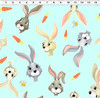 Susybee Harold the Hare Hares and Carrots Aqua Cotton Quilting Fabric