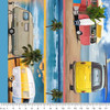 Retro Campers Caravans Camping Stripe Cotton Quilting Fabric