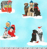 Holly Jolly Christmas Dogs Cats Blue Background Cotton Quilting Fabric