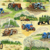 Old Farm Tractors Hay Bales Trees Country Scenes Cotton Quilting Fabric 55 cms